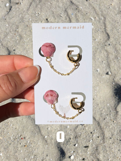 Mini Seashell Double Piercing Chain Huggies