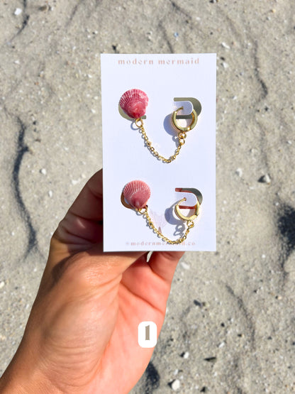 Mini Seashell Double Piercing Chain Huggies