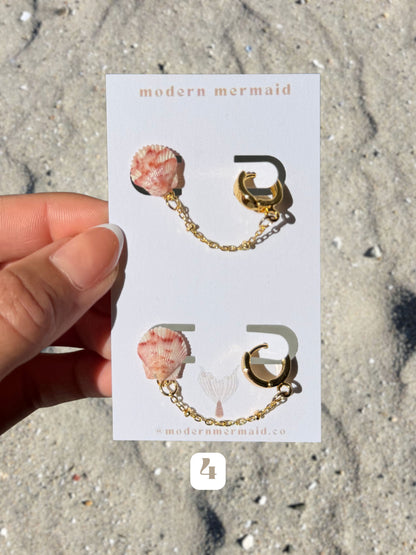 Mini Seashell Double Piercing Chain Huggies