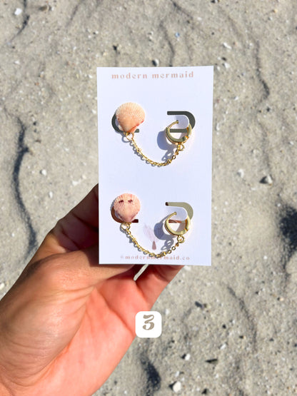 Mini Seashell Double Piercing Chain Huggies