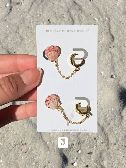 Mini Seashell Double Piercing Chain Huggies