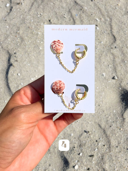 Mini Seashell Double Piercing Chain Huggies